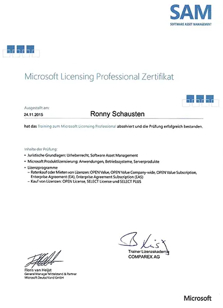 Microsoft Licensing Professional certificate